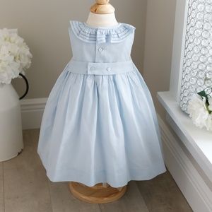 Luli & Me White Girls White Embroidered Yellow Daisy Smocked Dress - Flutter Sleeves main image 1
